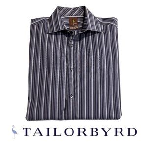 Tailorbyrd Shirt Mens Medium Blue Dress Shirt 100% 2 Ply Cotton. Multi stripe.